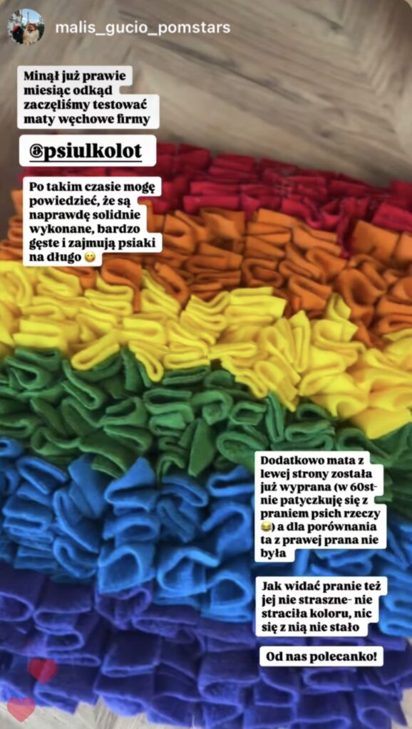 relacja opisująca pranie maty węchowej Psiulkolot w 60 st. C